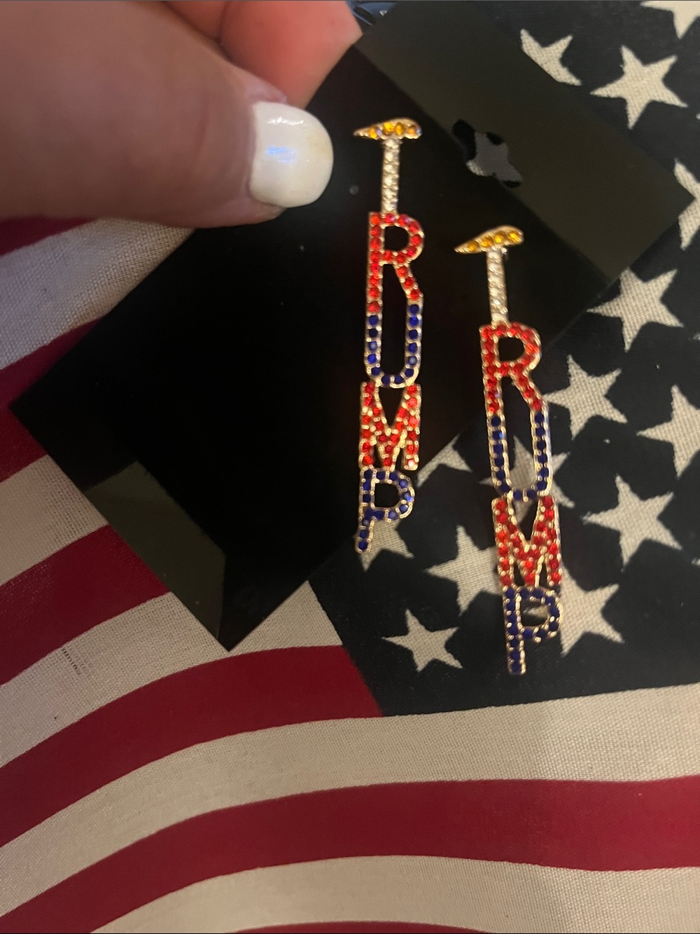 Red, White & Blue Crystal Drop Earrings TRUMP